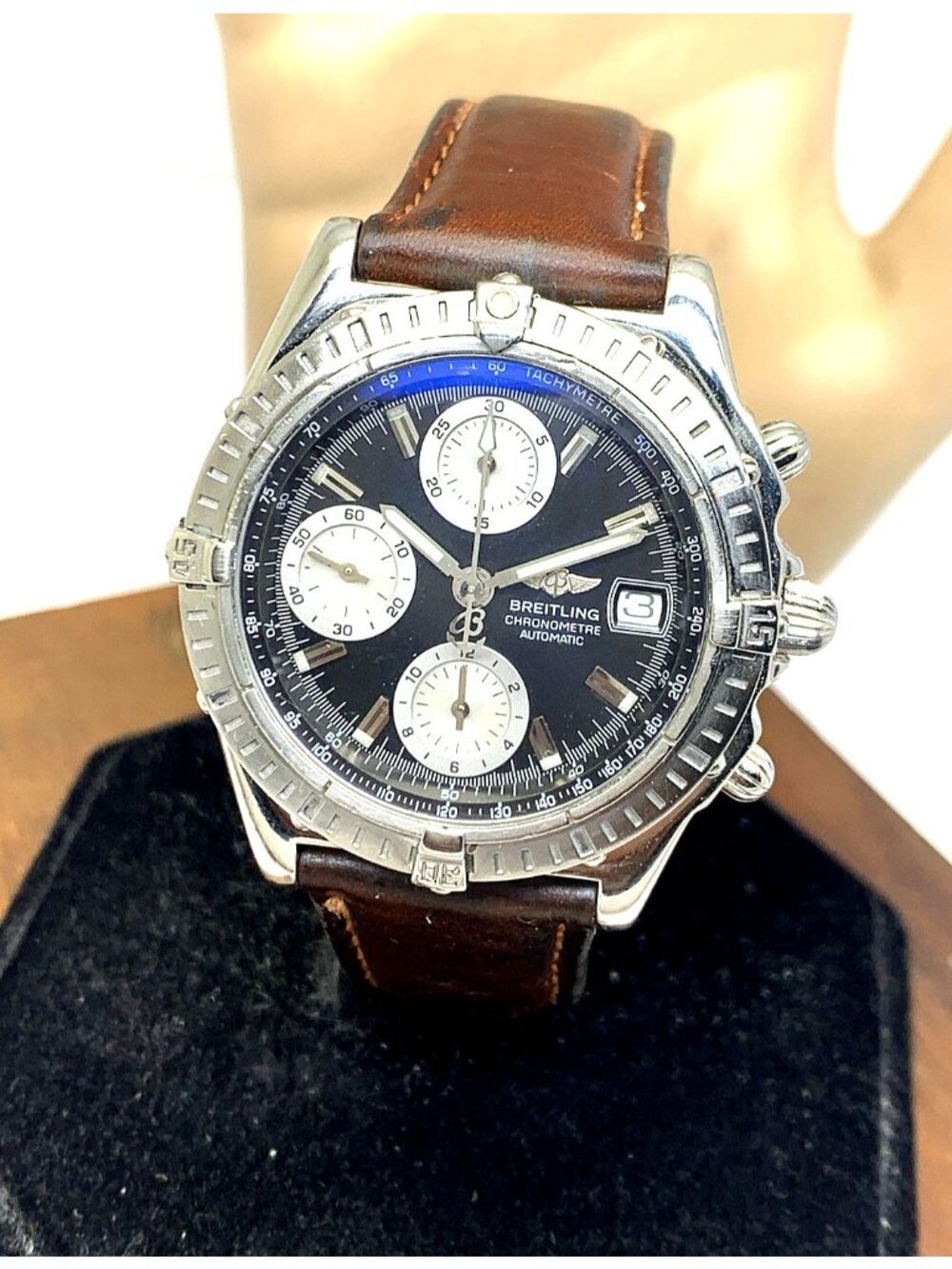 Breitling Men's Watch A13352 Swiss Automatic Chronograph Black Dial Leather 40mm